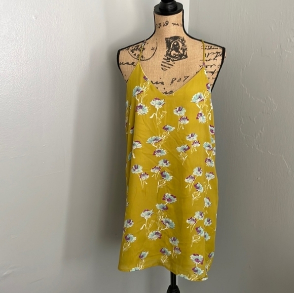 Style Rack Chartreuse Green Pink Floral Camisole Mini Dress - Picture 1 of 4